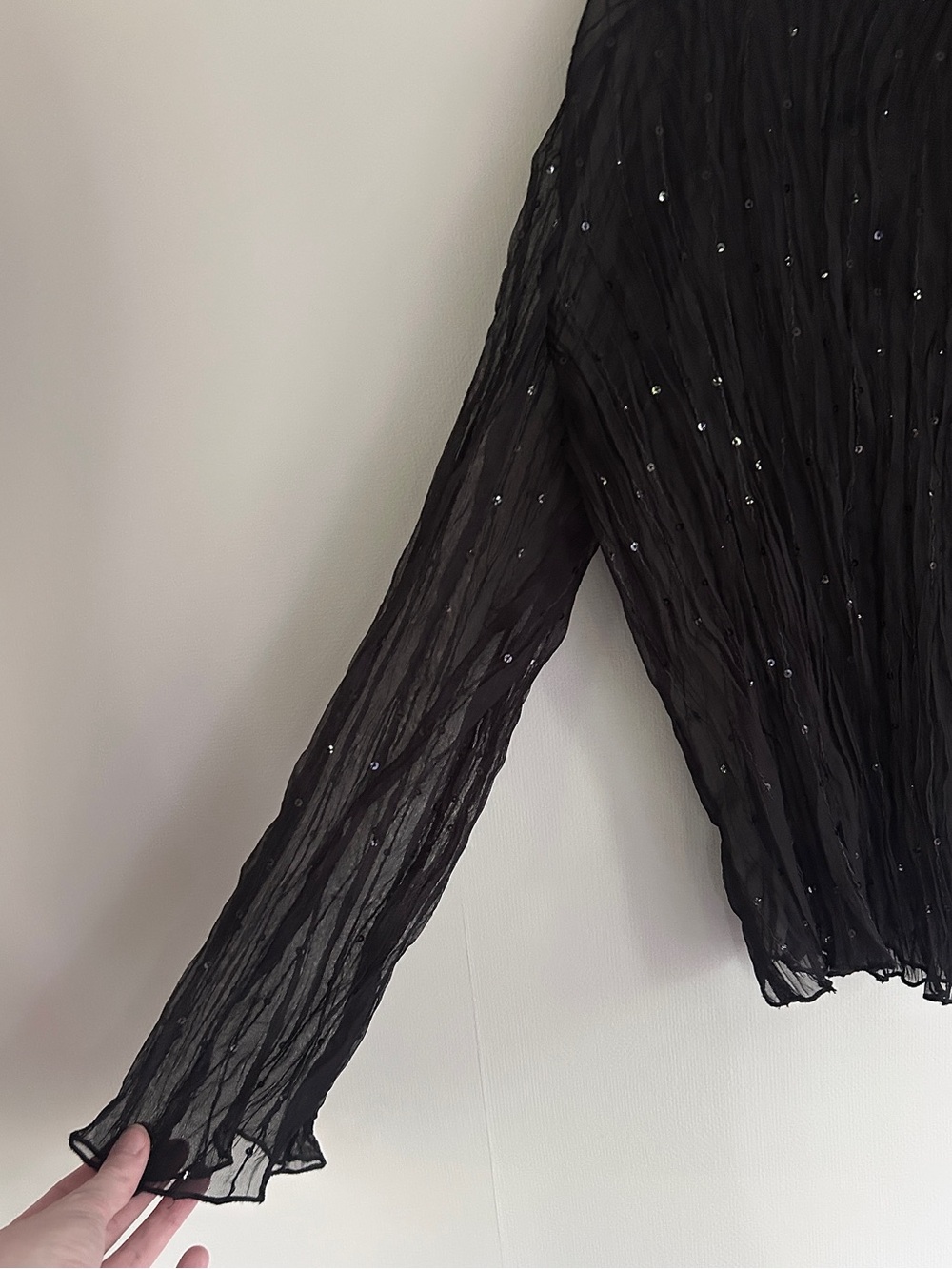 Vintage Black Sheer Mesh Sequin Beaded 90s Statement Topper Evening Jacket Sz 10 - Picture 4 of 15